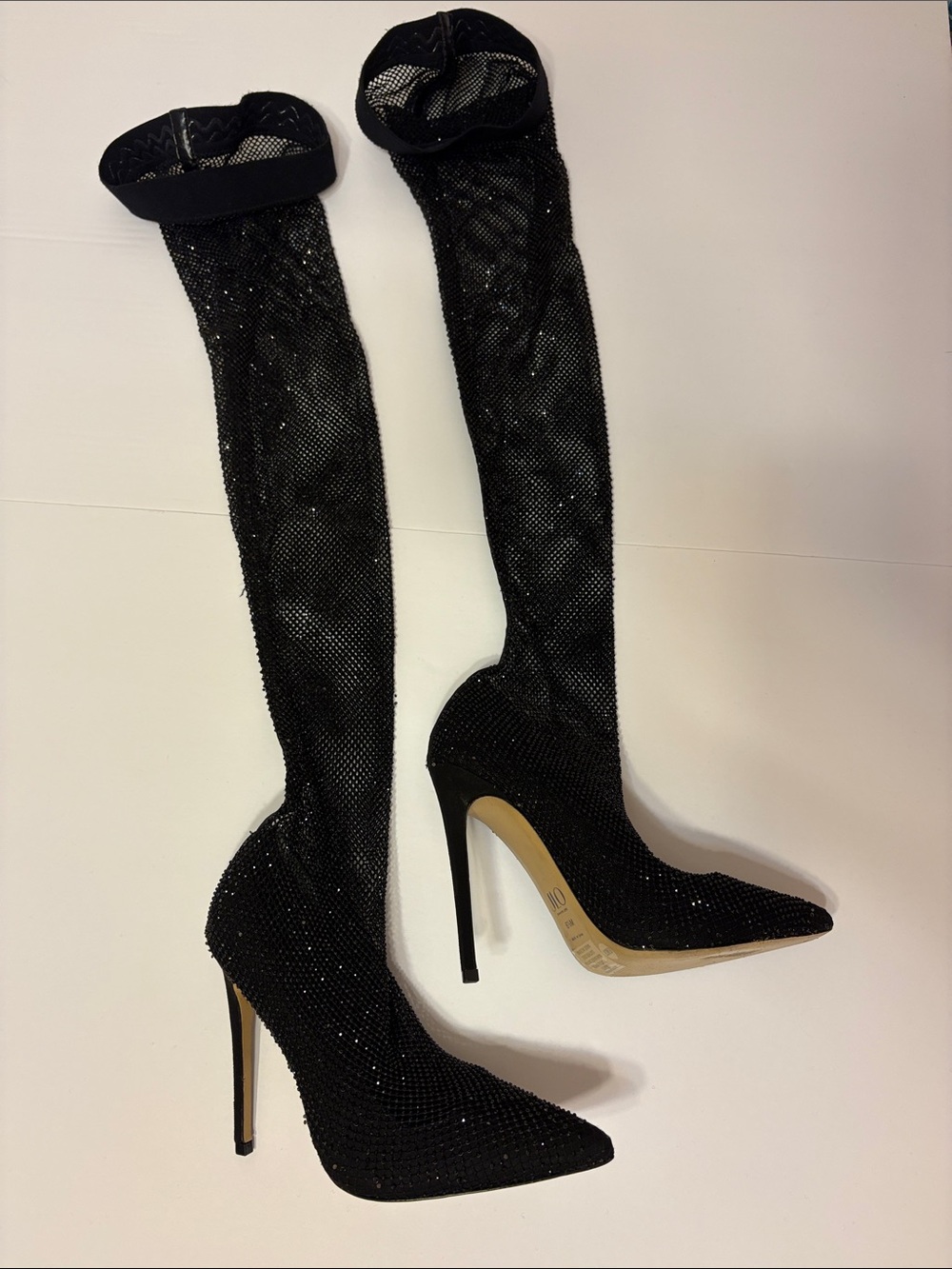 JLO Jennifer Lopez - Black Sparkle Over-the-Knee Stiletto Boots Size 6 1/2